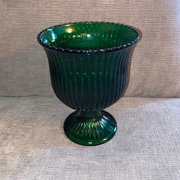 Vintage Emerald Green Glass E.O. Brody Ribbed Footed Pedestal Vase
